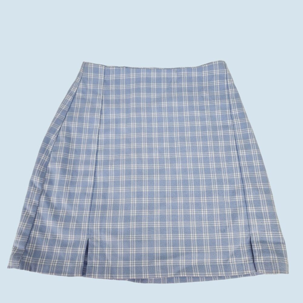 Brandy Melville Blue White Plaid Juliette Mini Skirt Size Small Checkered